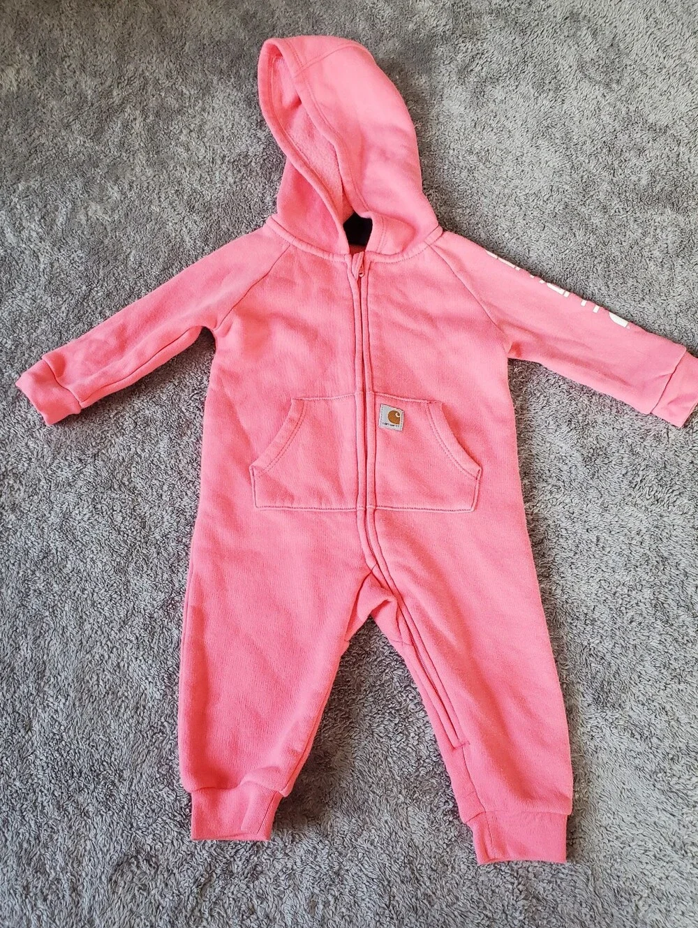 Carhartt Pink Hooded Unisex Baby 6M Zip-Up One-Piece Romper